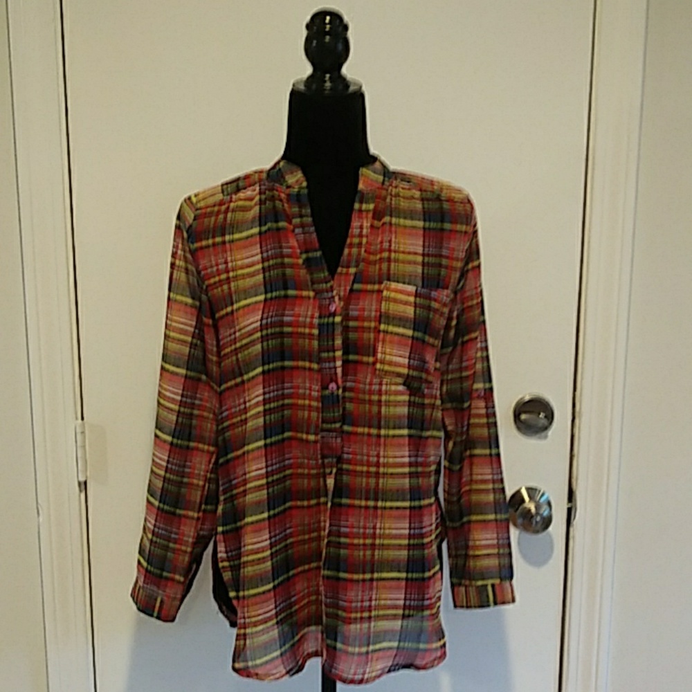 Plaid polyester pullover Blouse